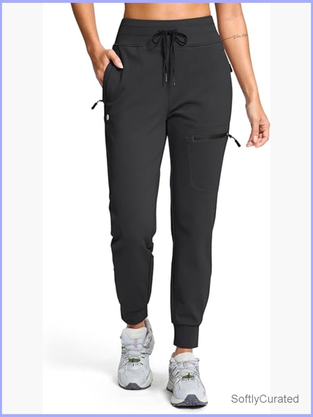 High Waisted Fleece Lined Joggers Water Resistant Winter Running Pants with